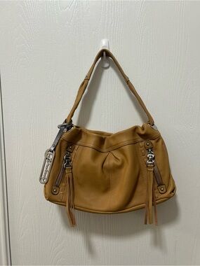 B. Makowsky Tan Genuine Leather Shoulder Handbag Fringe Silver hardware NWOT